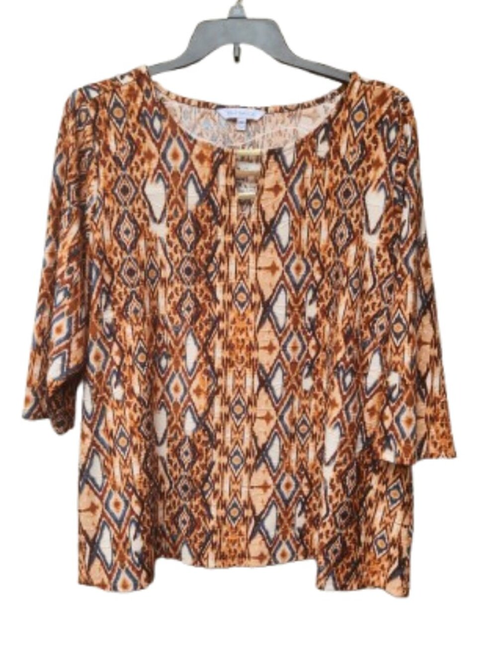 Emily Daniels Plus Orange Geo-Print Blouse 3/4 Sleeves Embellished Textured
